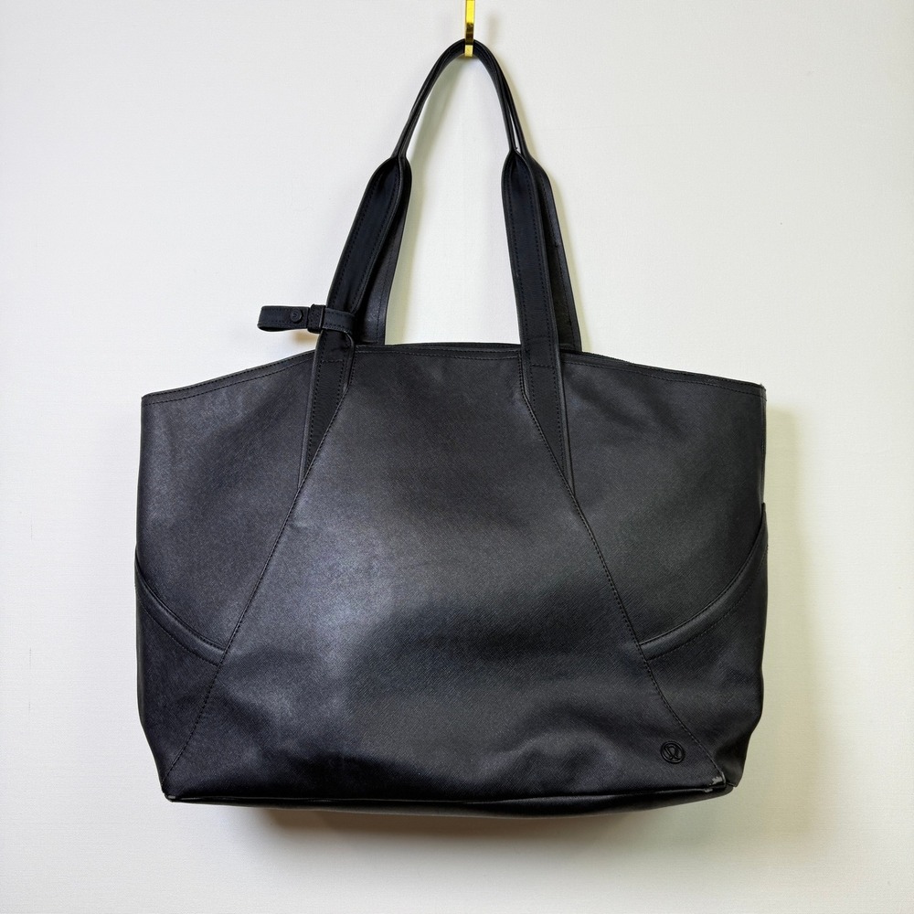LULULEMON Black All Day Saffiano Textured Faux Leather Tote Bag Large